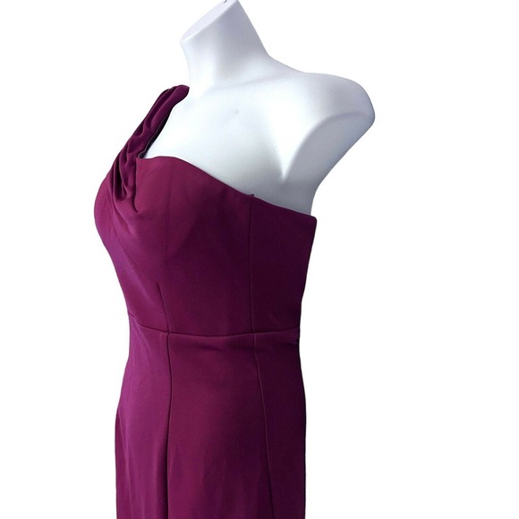 BARIANO Jersey Berry-Burgundy One Shoulder Gown Formal Cocktail Maxi Prom Dress - Picture 11 of 16